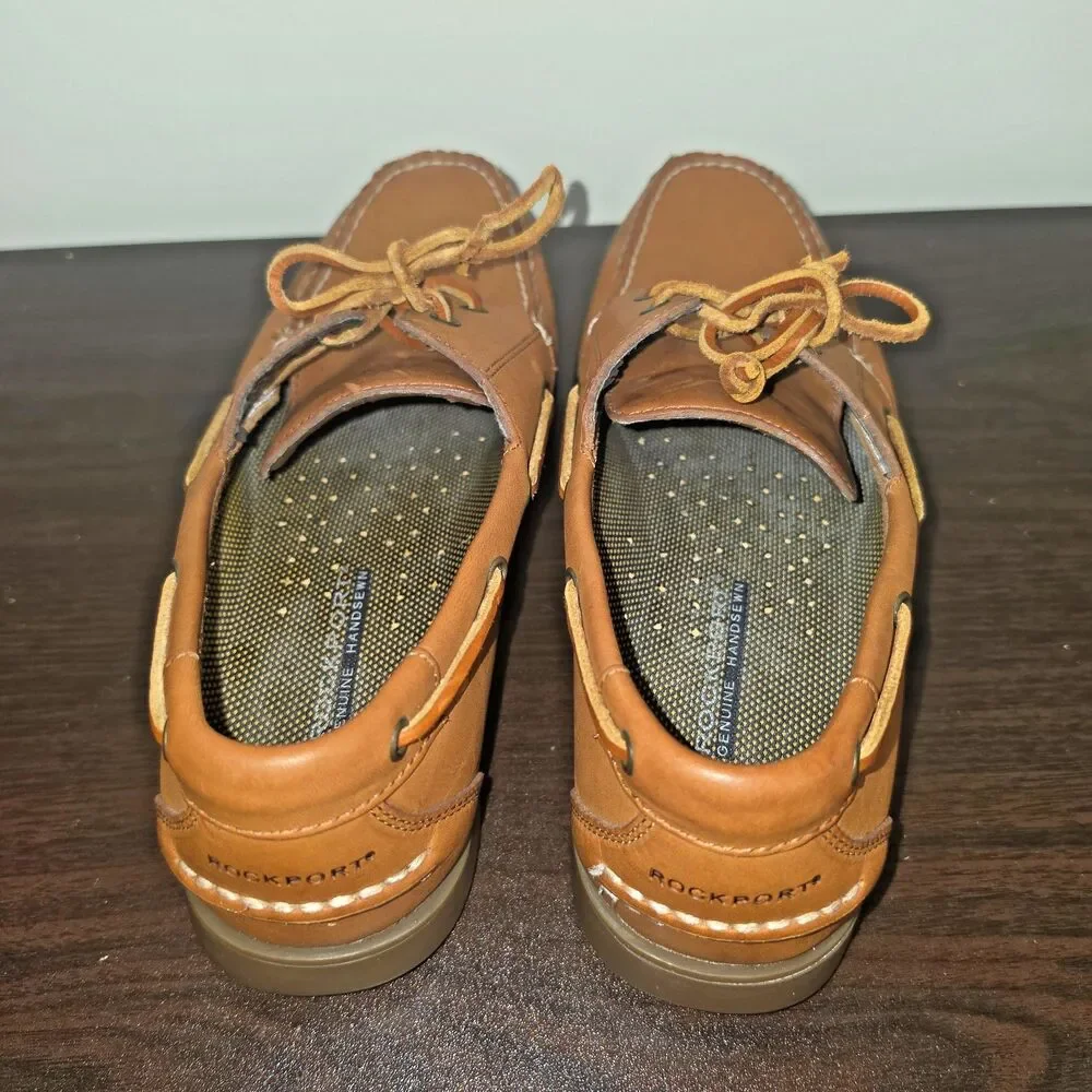 Rockport Genuine Handsewn Boat Shoes Men's 10.5M Brown Leather Moc Toe Casual